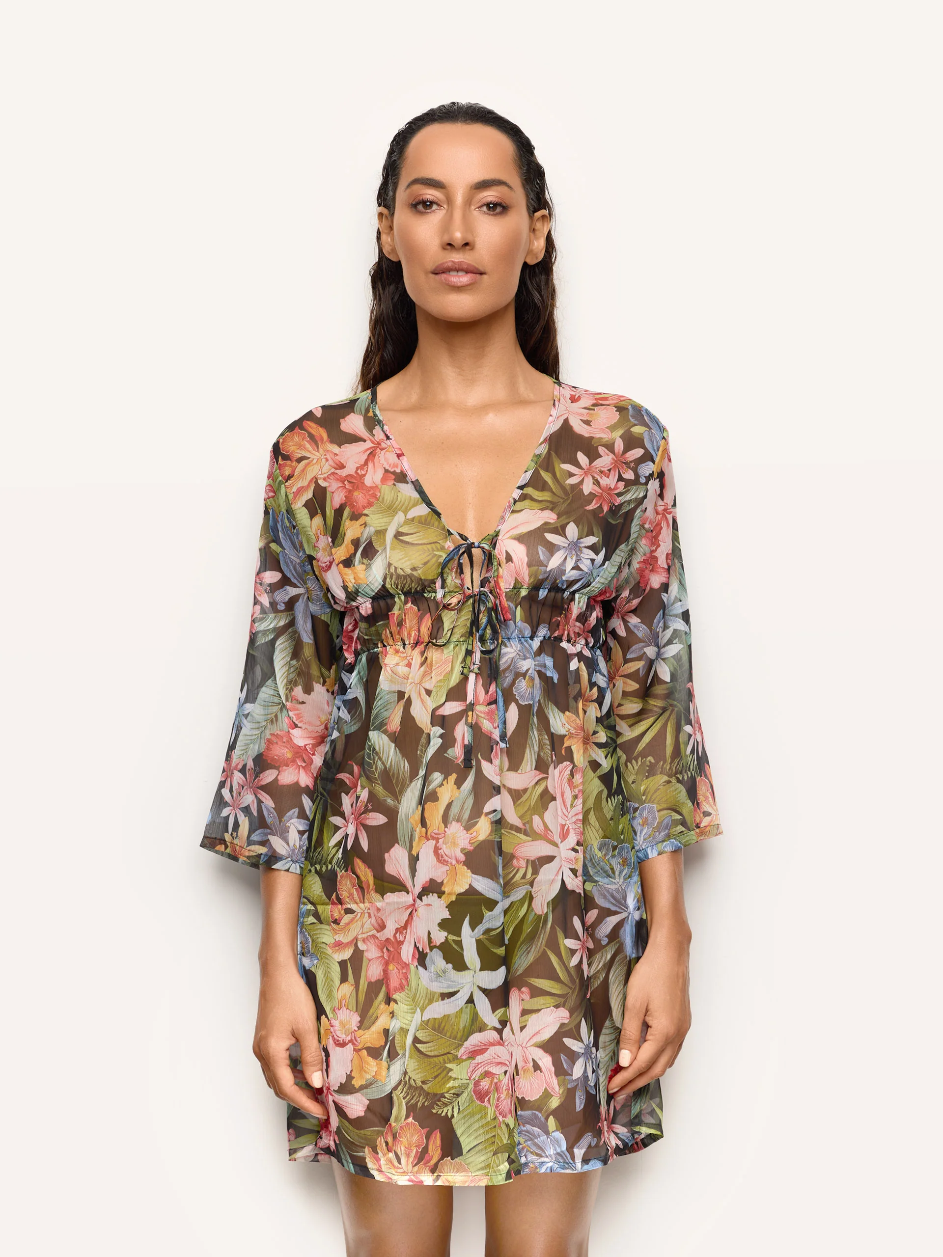 Abito Kaftano corto in chiffon - Tahiti - Image 2