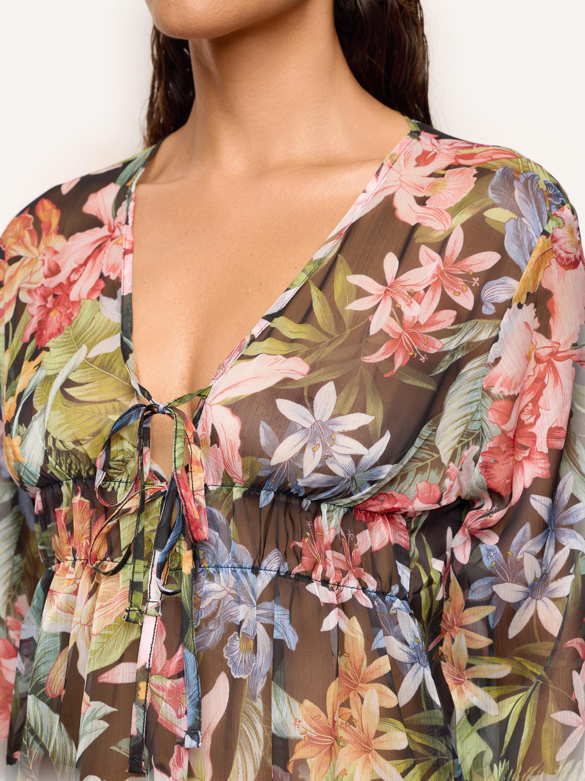 Abito Kaftano corto in chiffon - Tahiti - Image 3