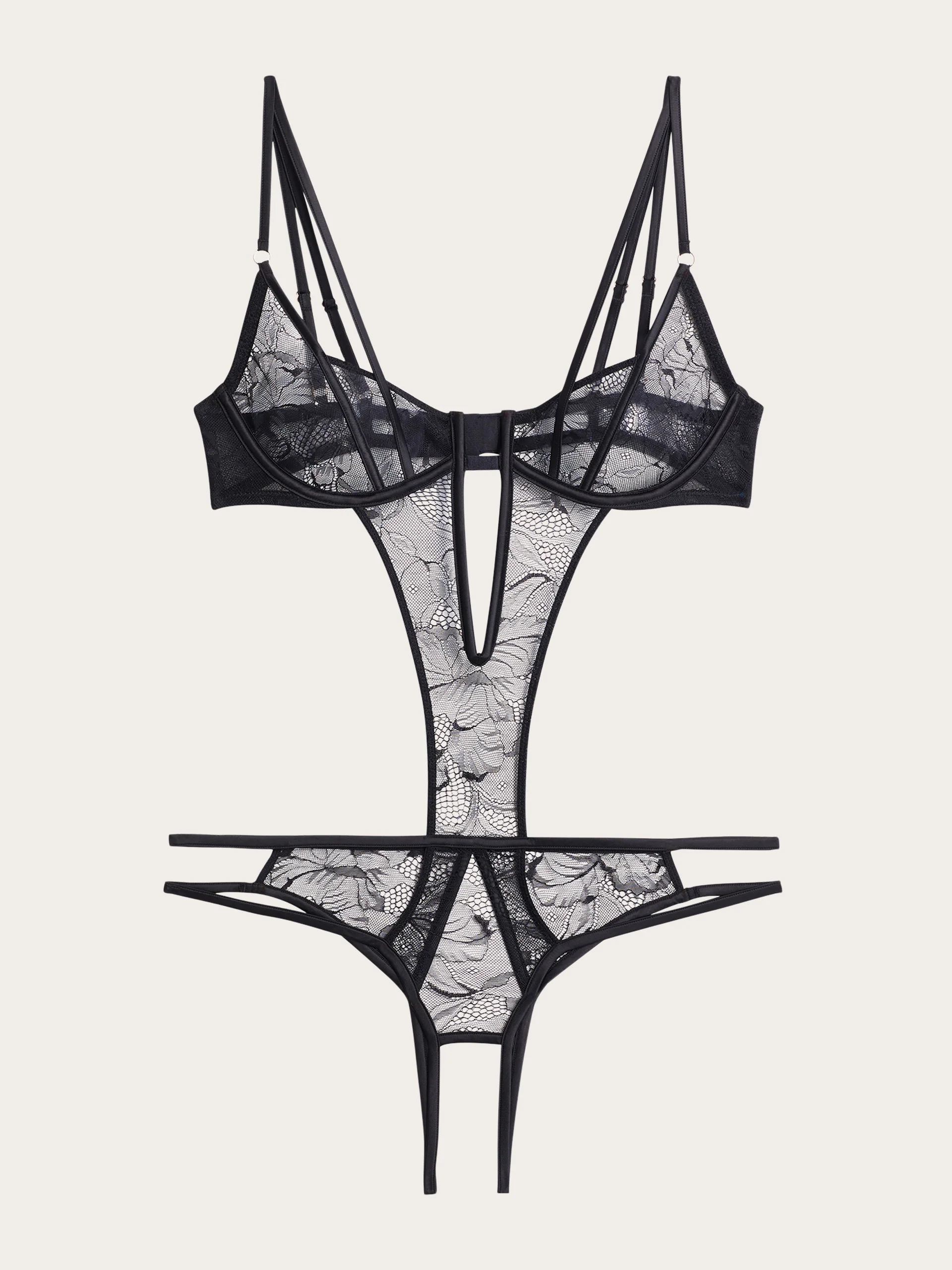 Body con ferretto in pizzo con aperture sensuali in raso Privè - Cut Lace - Image 3