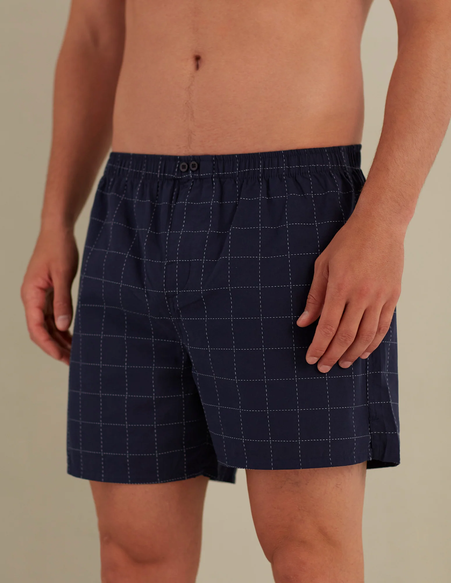 Boxer lungo in tela di cotone con stampa a quadri blu Daily - Image 4