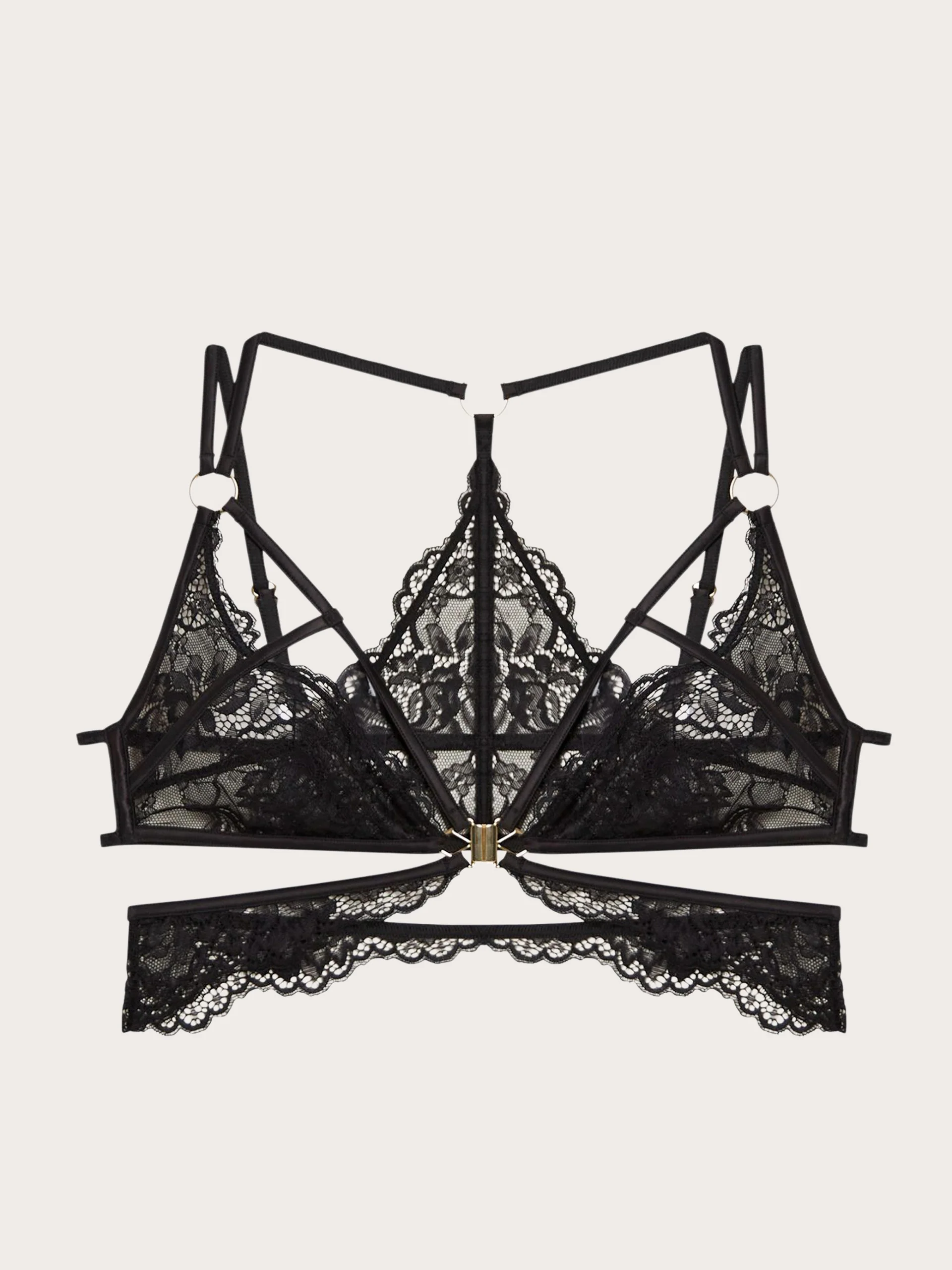 Bralette con ricamo e inserti metallisi in pizzo e raso Privè - Black Rose - Image 4