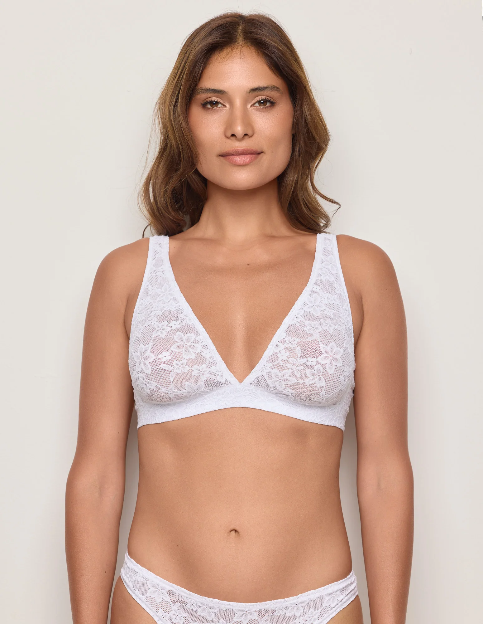 Bralette sfoderata in pizzo elasticizzato bianco Stretch Lace - Image 2