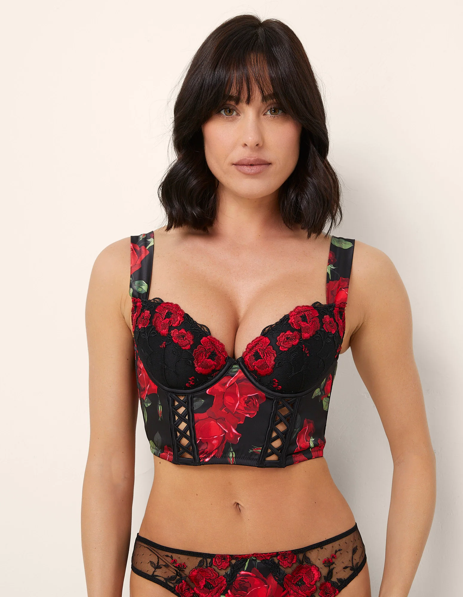Bustier con ferretto con leggera imbottitura in raso con rose Seville - Image 2