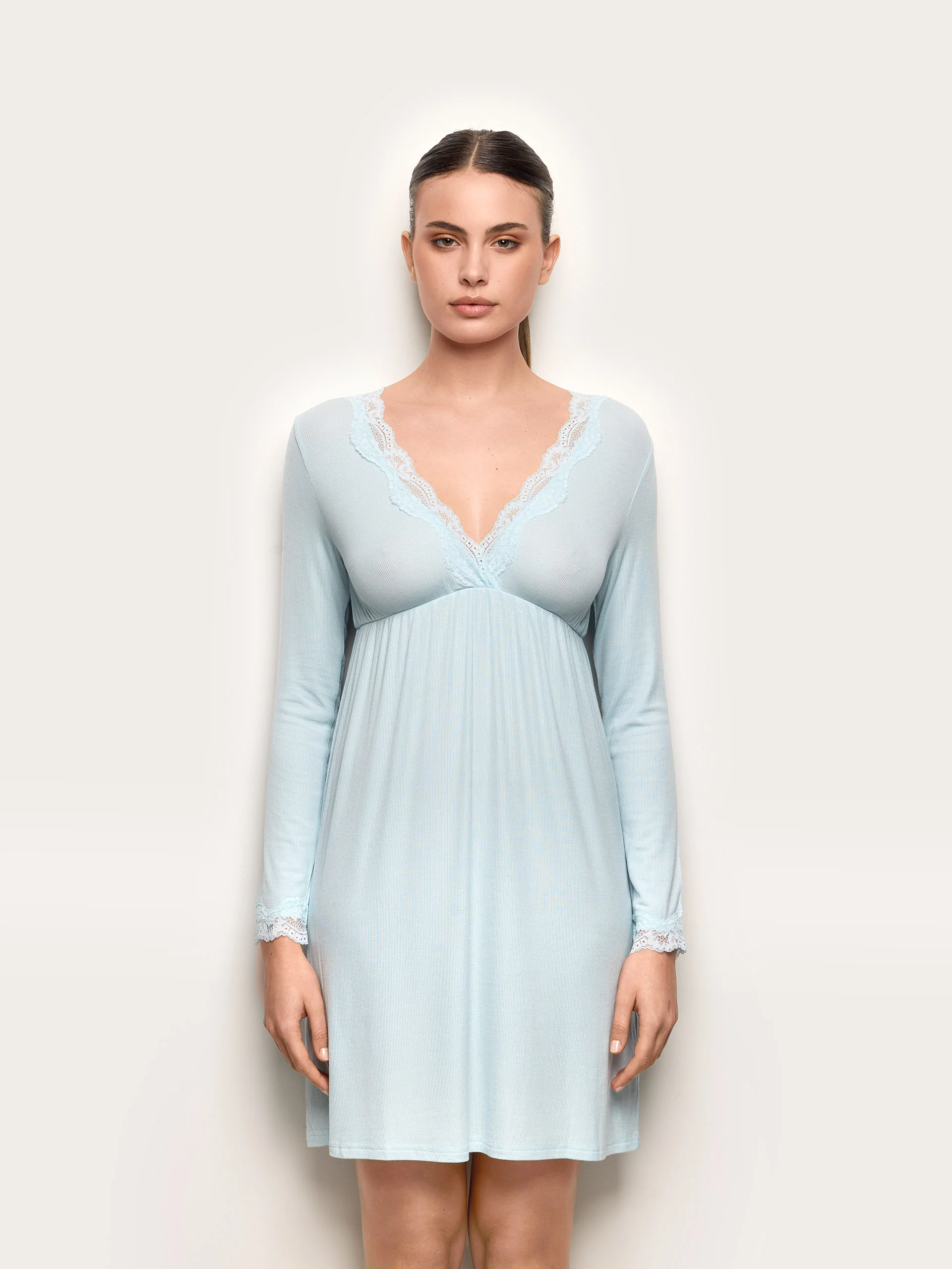Camicia da notte manica lunga con TENCEL™ Modal Rib - Image 2