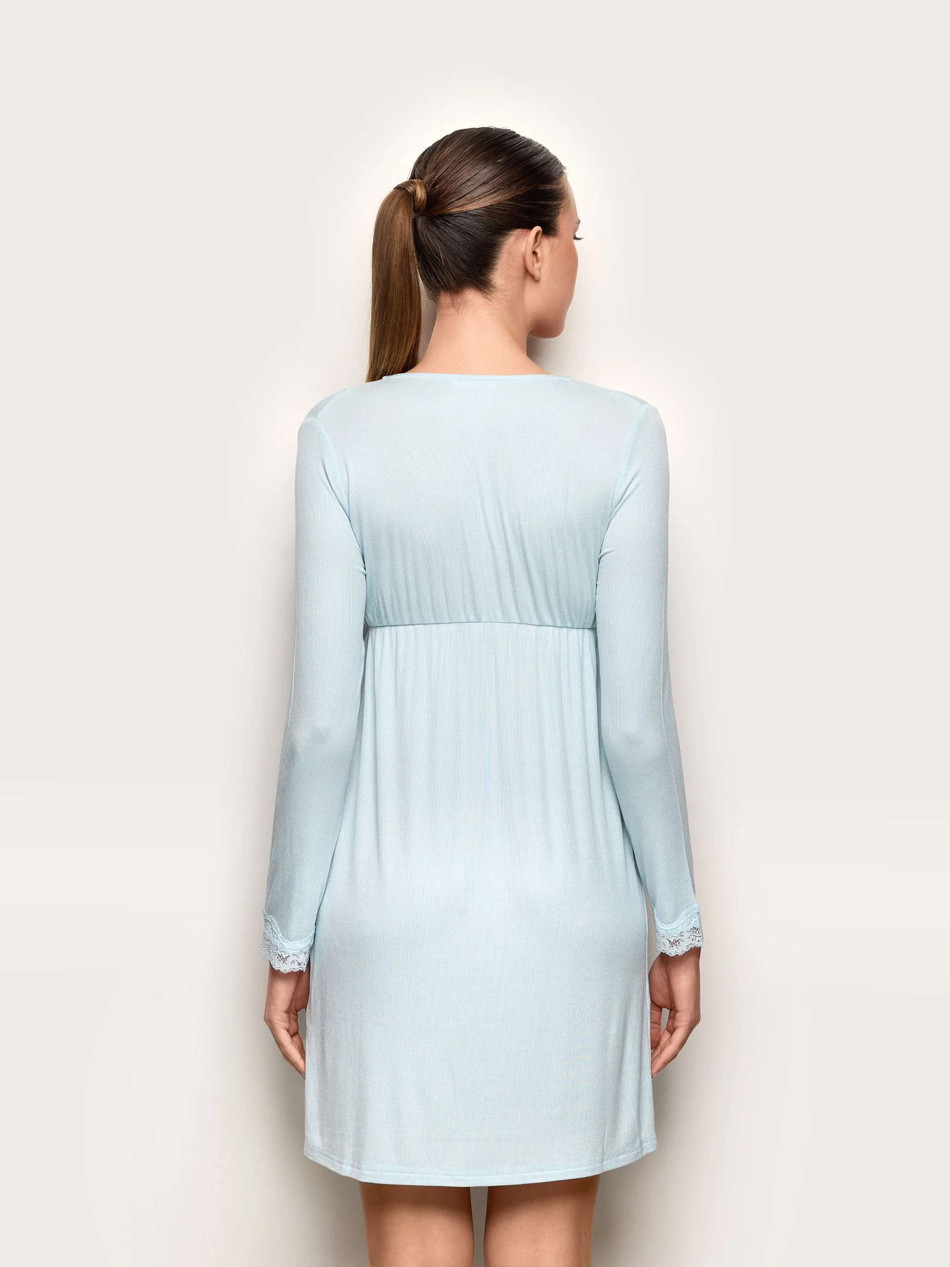 Camicia da notte manica lunga con TENCEL™ Modal Rib - Image 4