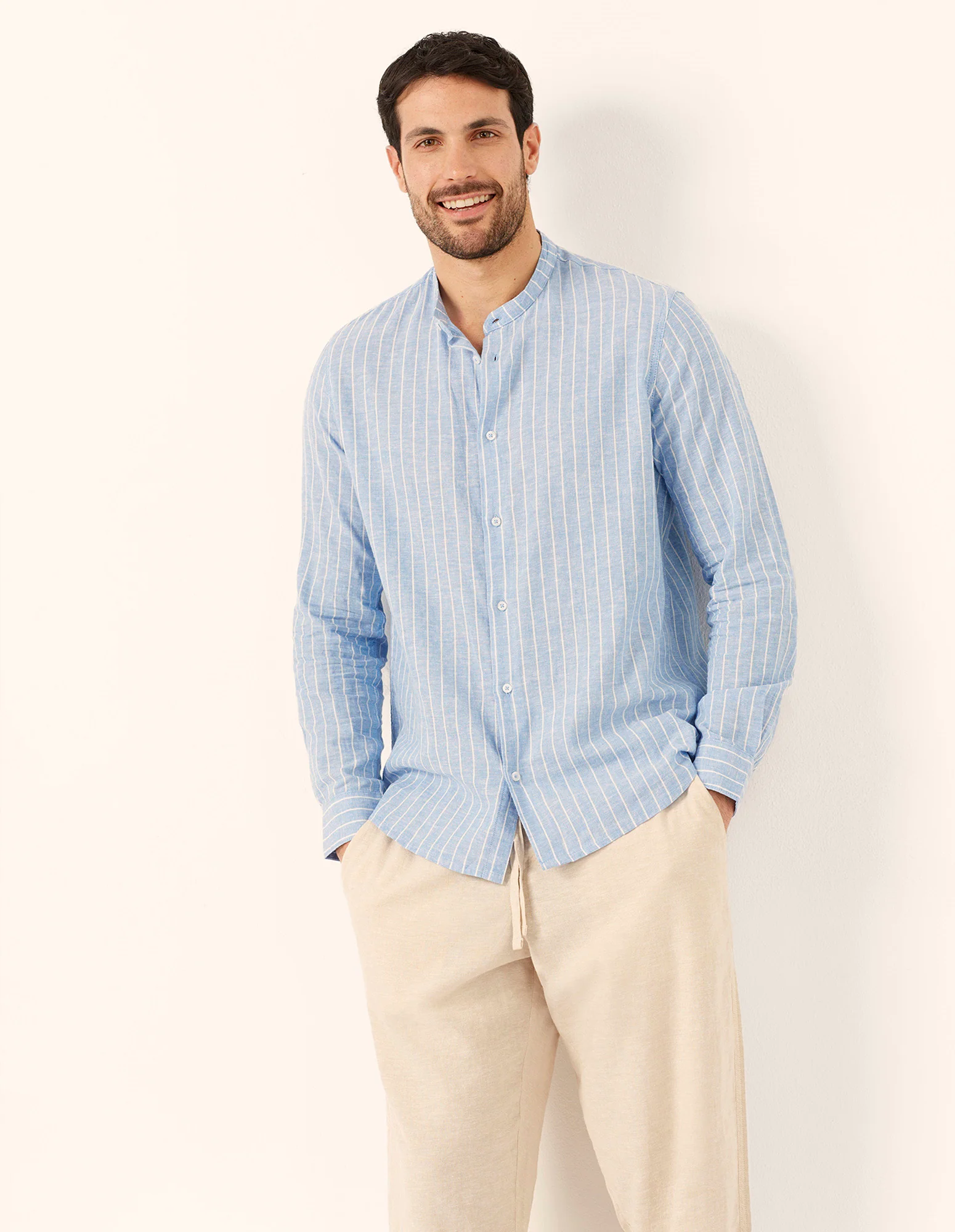 Camicia da uomo con colletto alla coreana Cotton Linen - Image 11