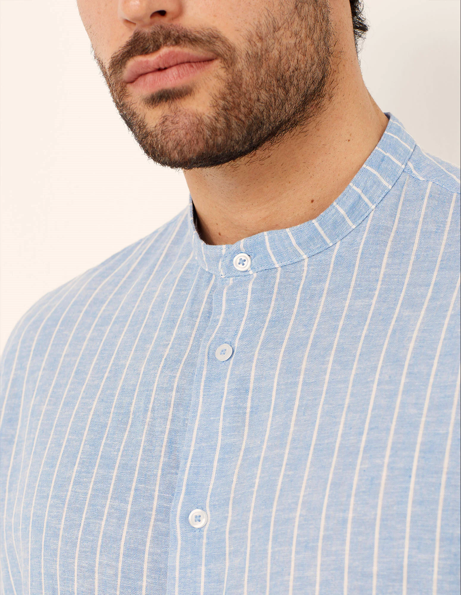 Camicia da uomo con colletto alla coreana Cotton Linen - Image 14