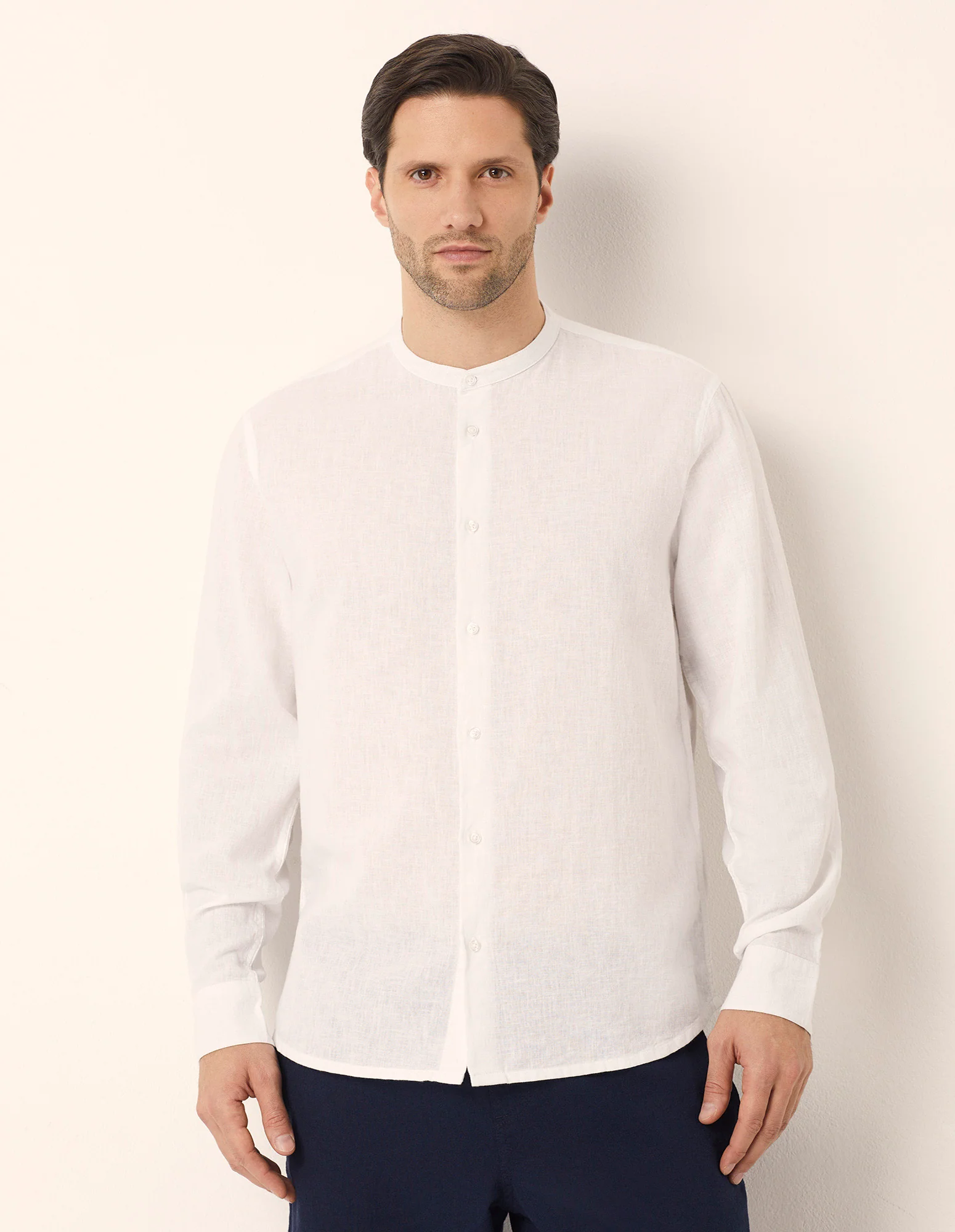 Camicia da uomo con colletto alla coreana Cotton Linen - Image 2