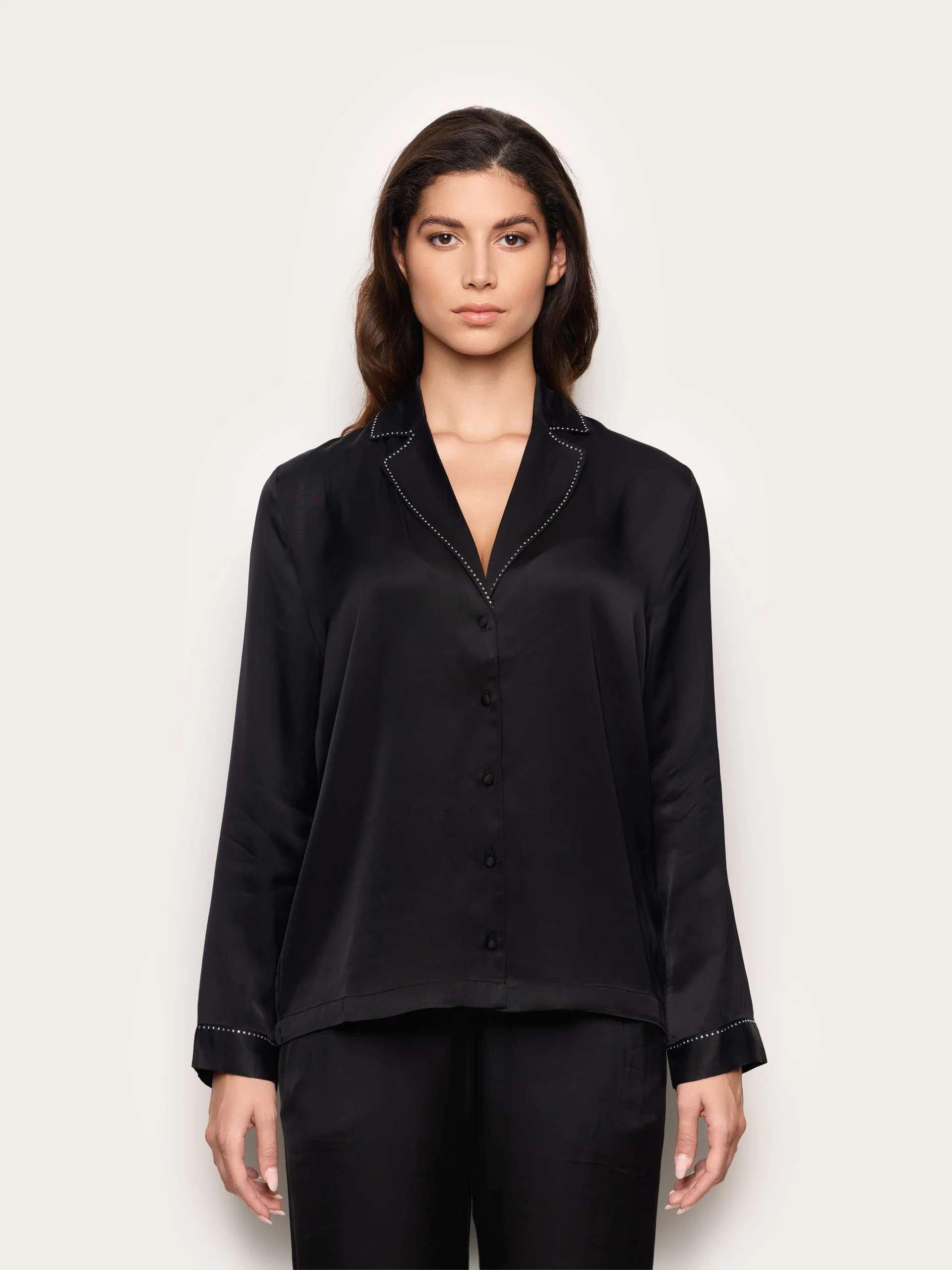 Camicia in raso di viscosa con dettagli strass Bright Satin - Image 2