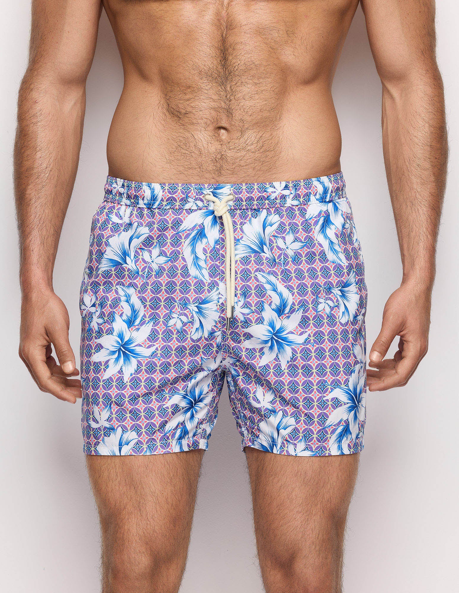 Costume boxer da uomo con sfondo geometrico e fiori Tropical - Image 3