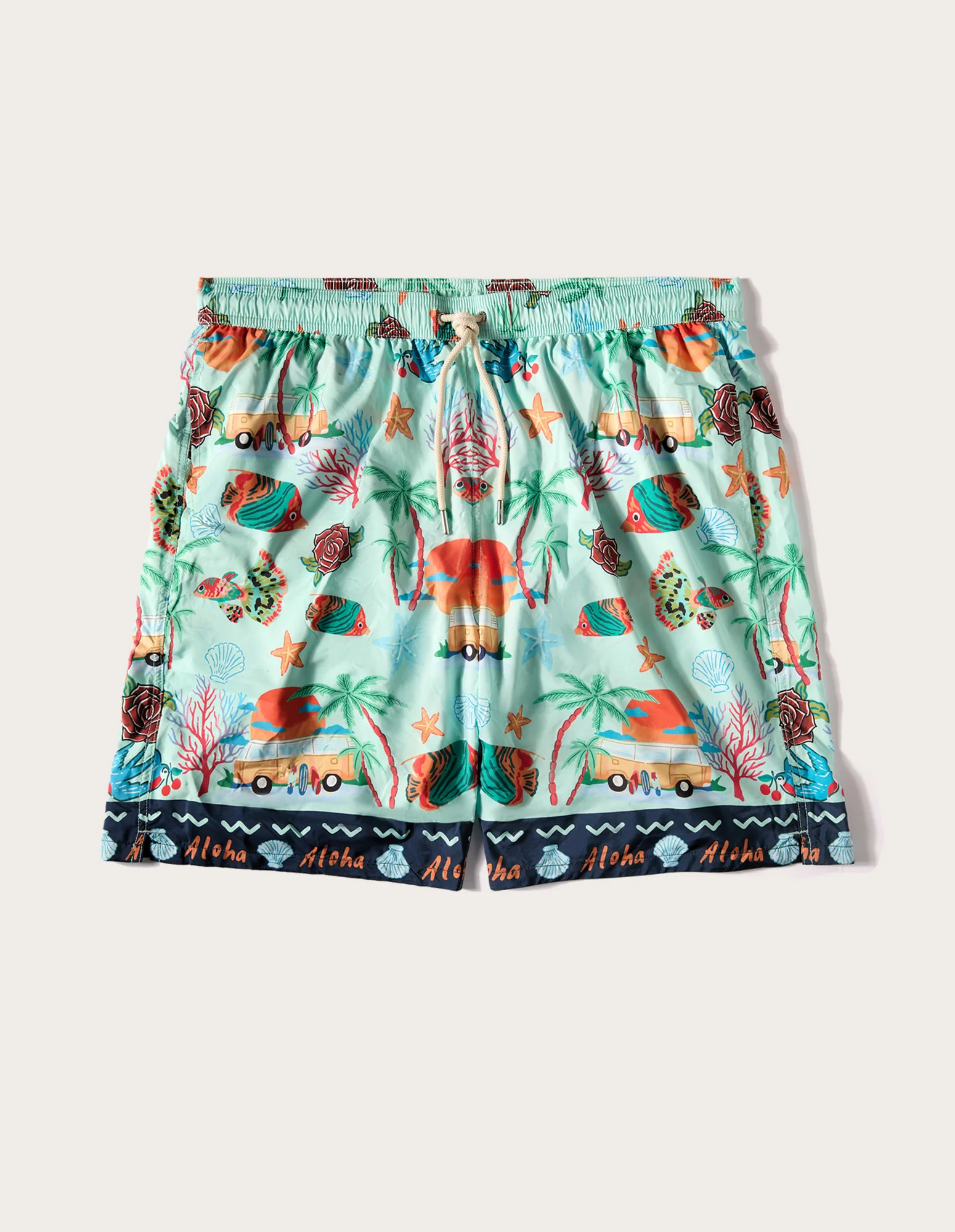 Costume boxer lungo da uomo con elementi marini Tropical