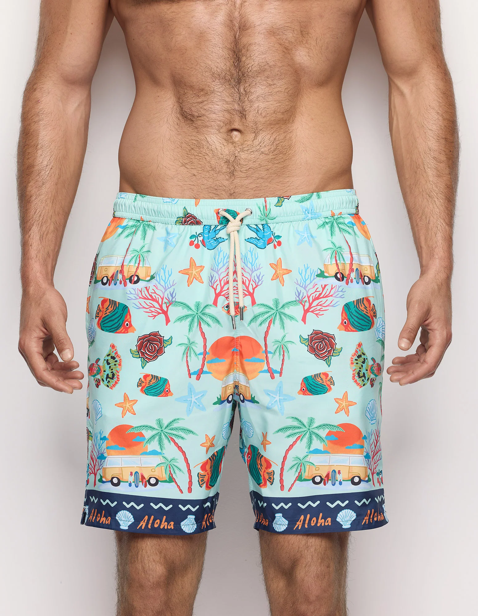 Costume boxer lungo da uomo con elementi marini Tropical - Image 3