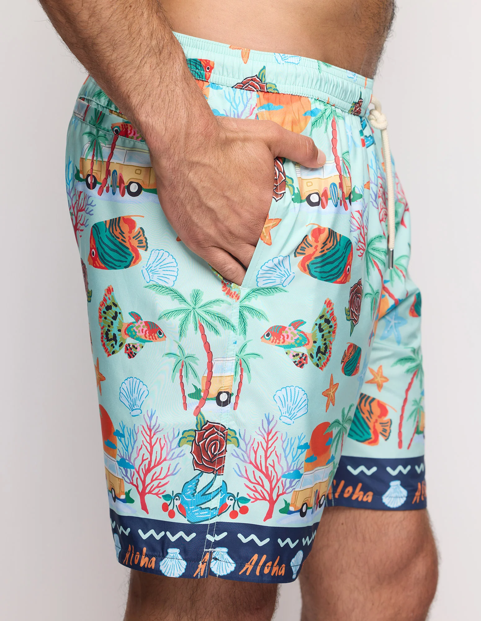 Costume boxer lungo da uomo con elementi marini Tropical - Image 5