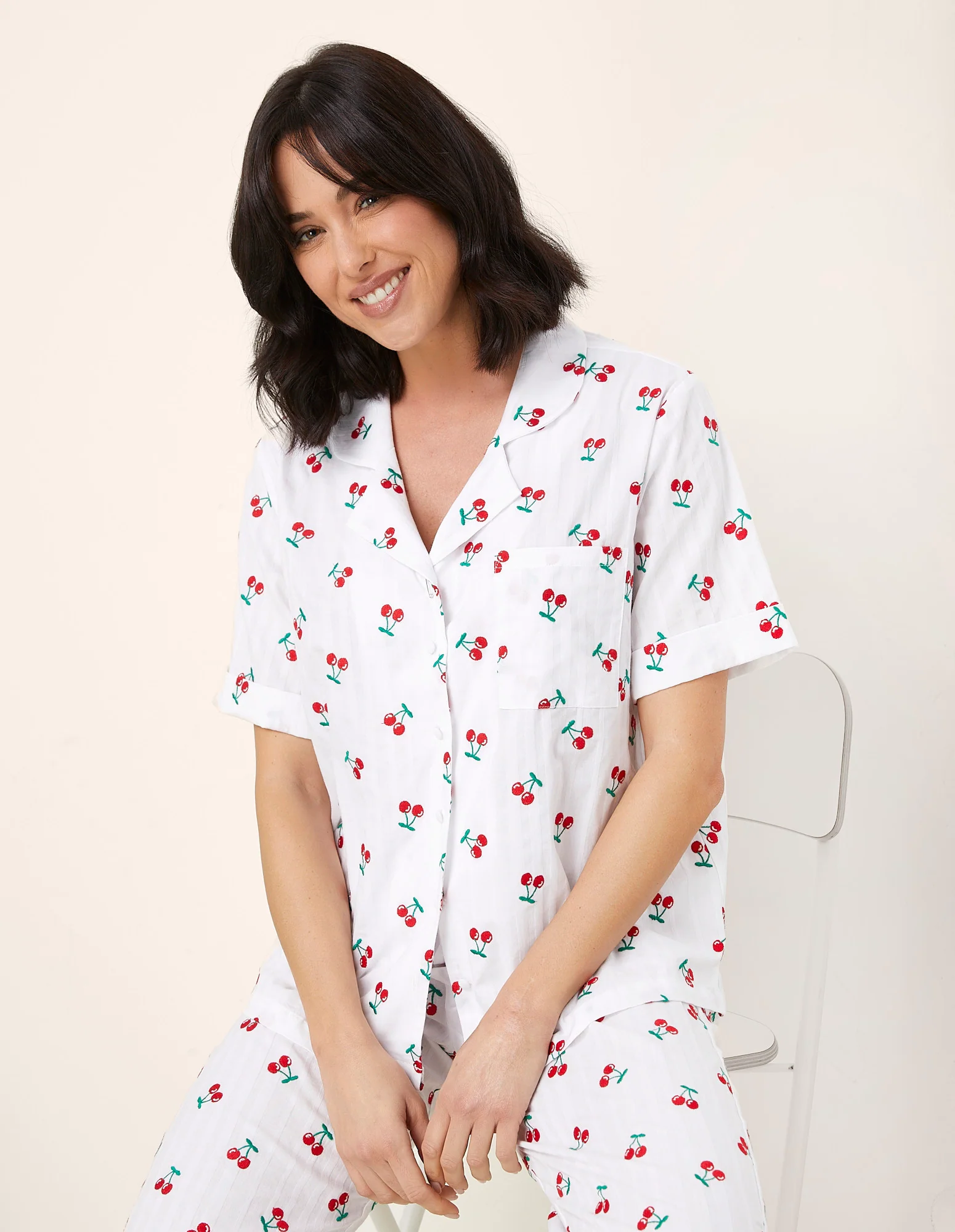 Maglia aperta a maniche corte con stampa Cherry