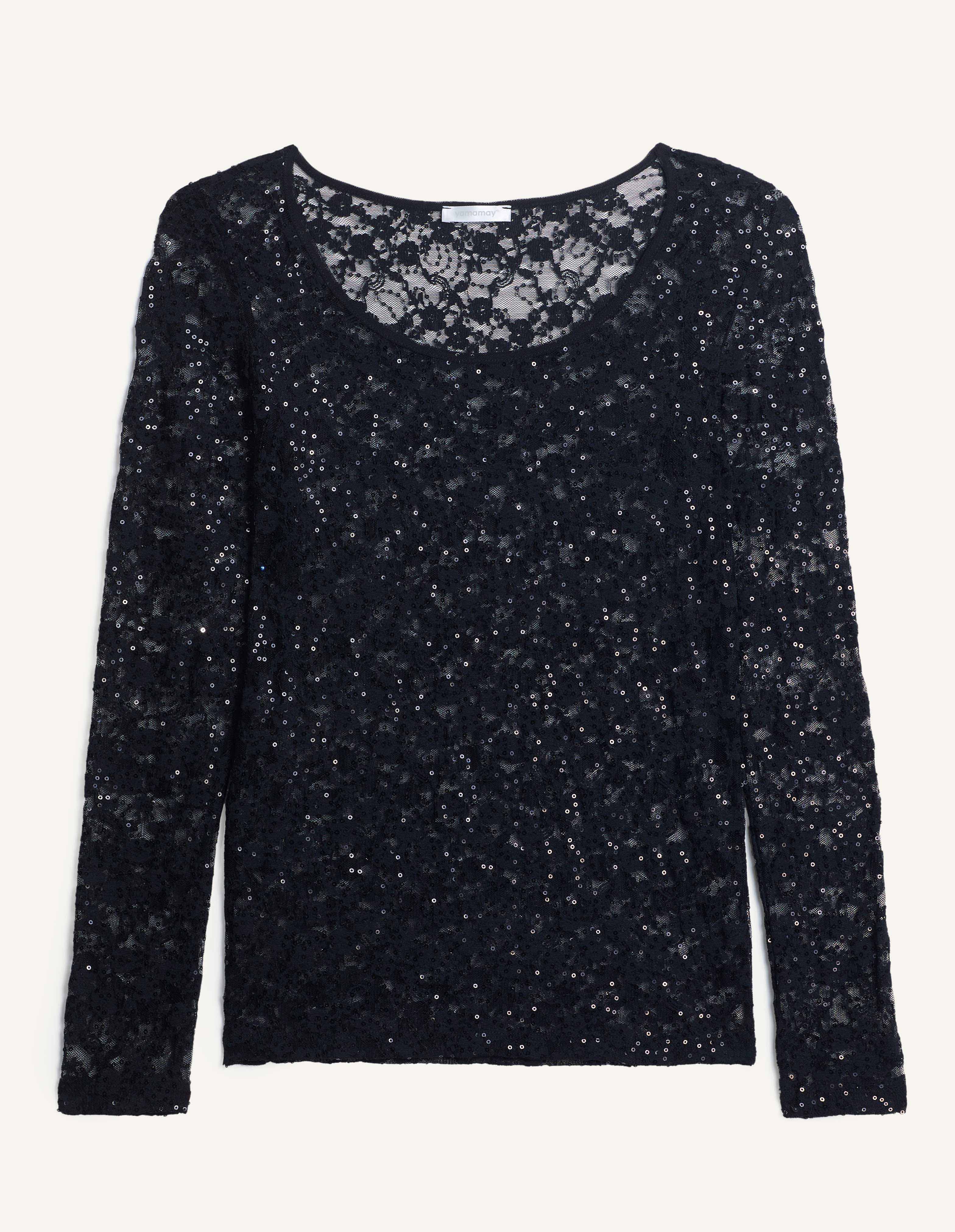 Maglia manica lunga in pizzo con paillettes Sparkling Lace - Image 5