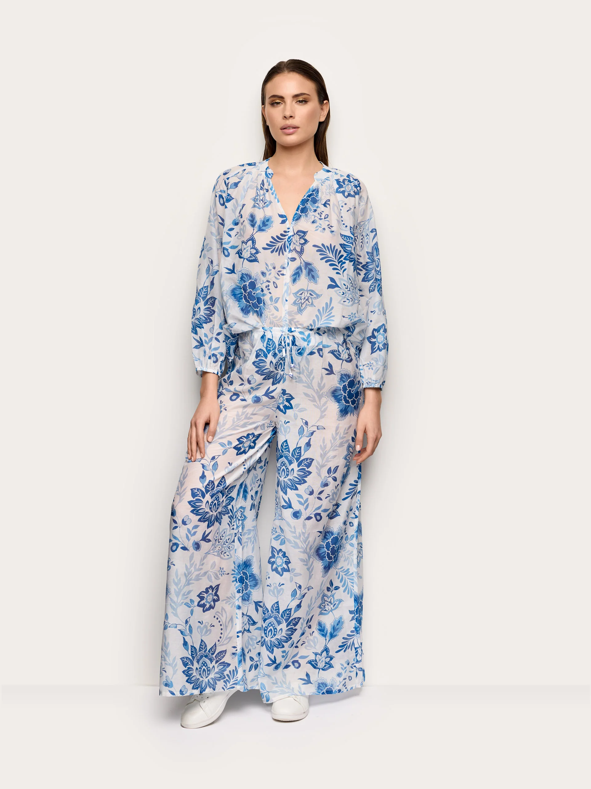 Pantalone lungo in voile di cotone con seta - Greta