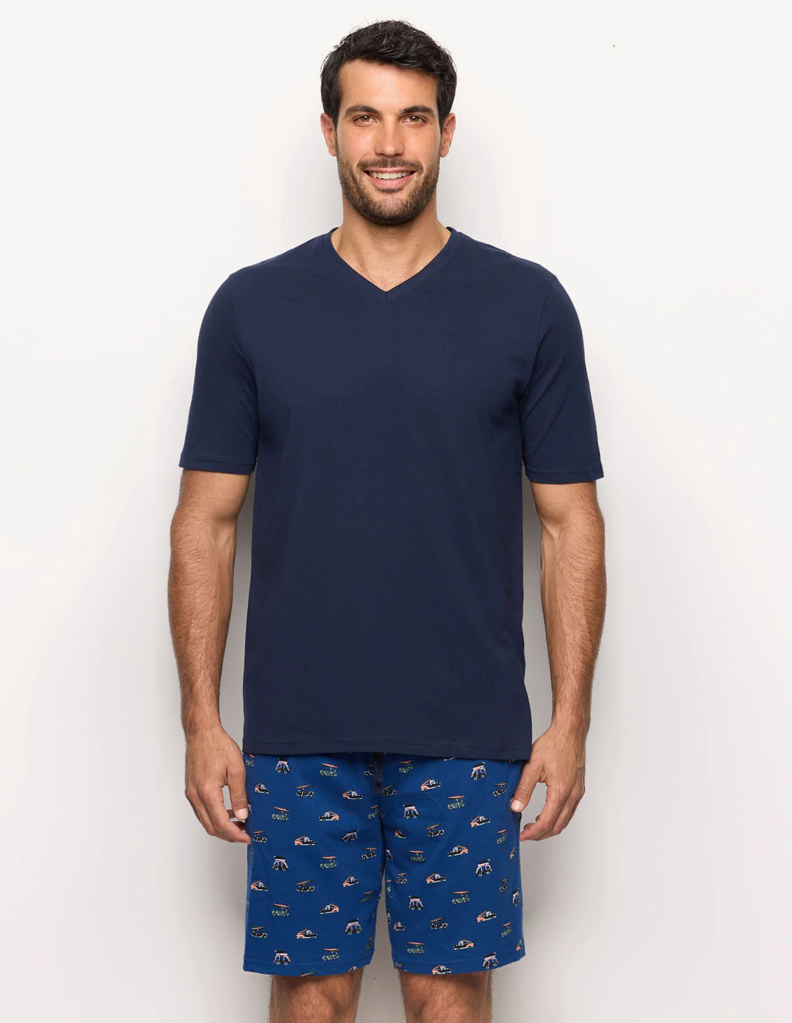 Pigiama corto blu da uomo con scollo a V Royal Marine - Image 2