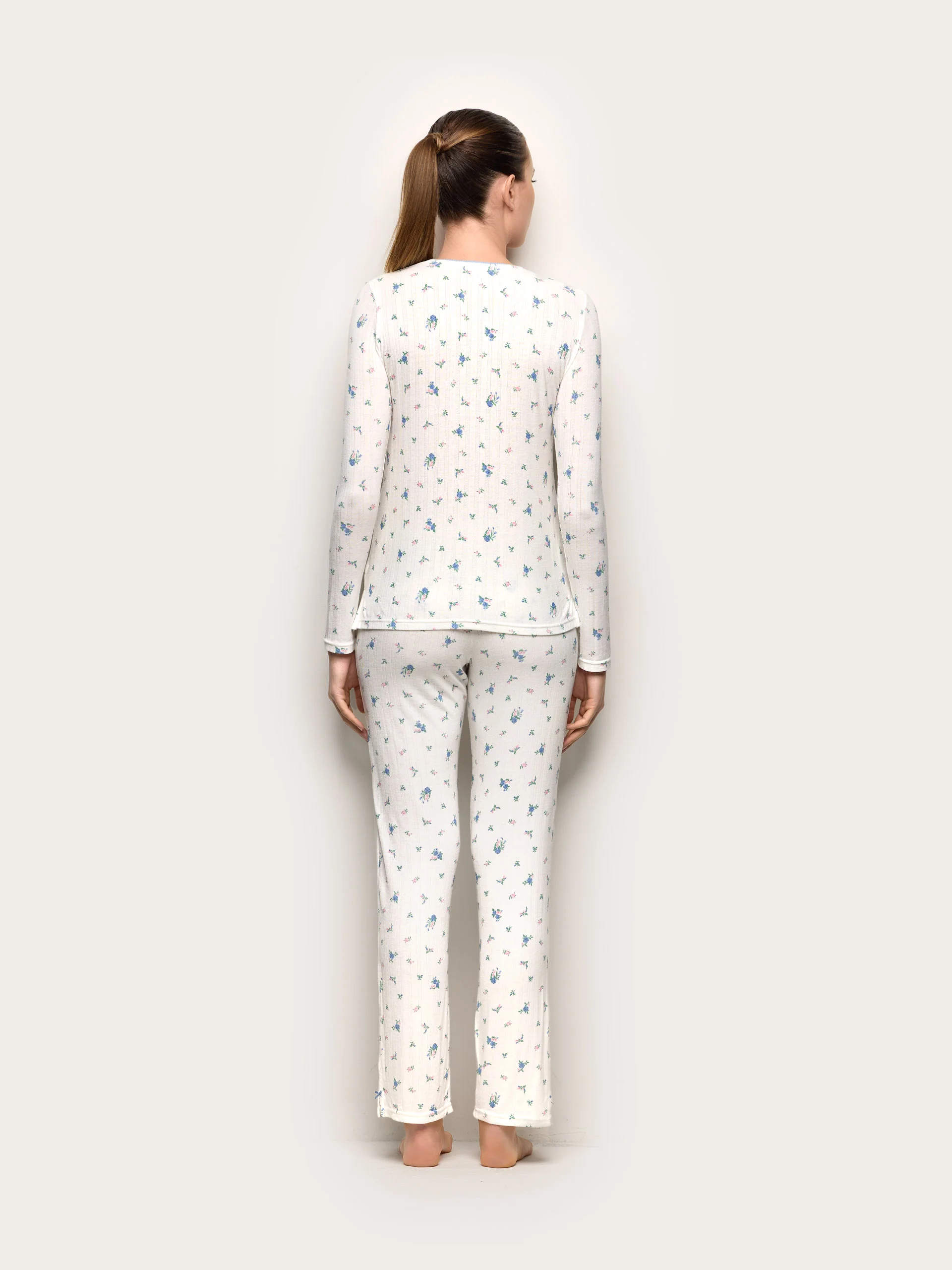 Pigiama lungo in jersey jacquard - Pointell - Image 4