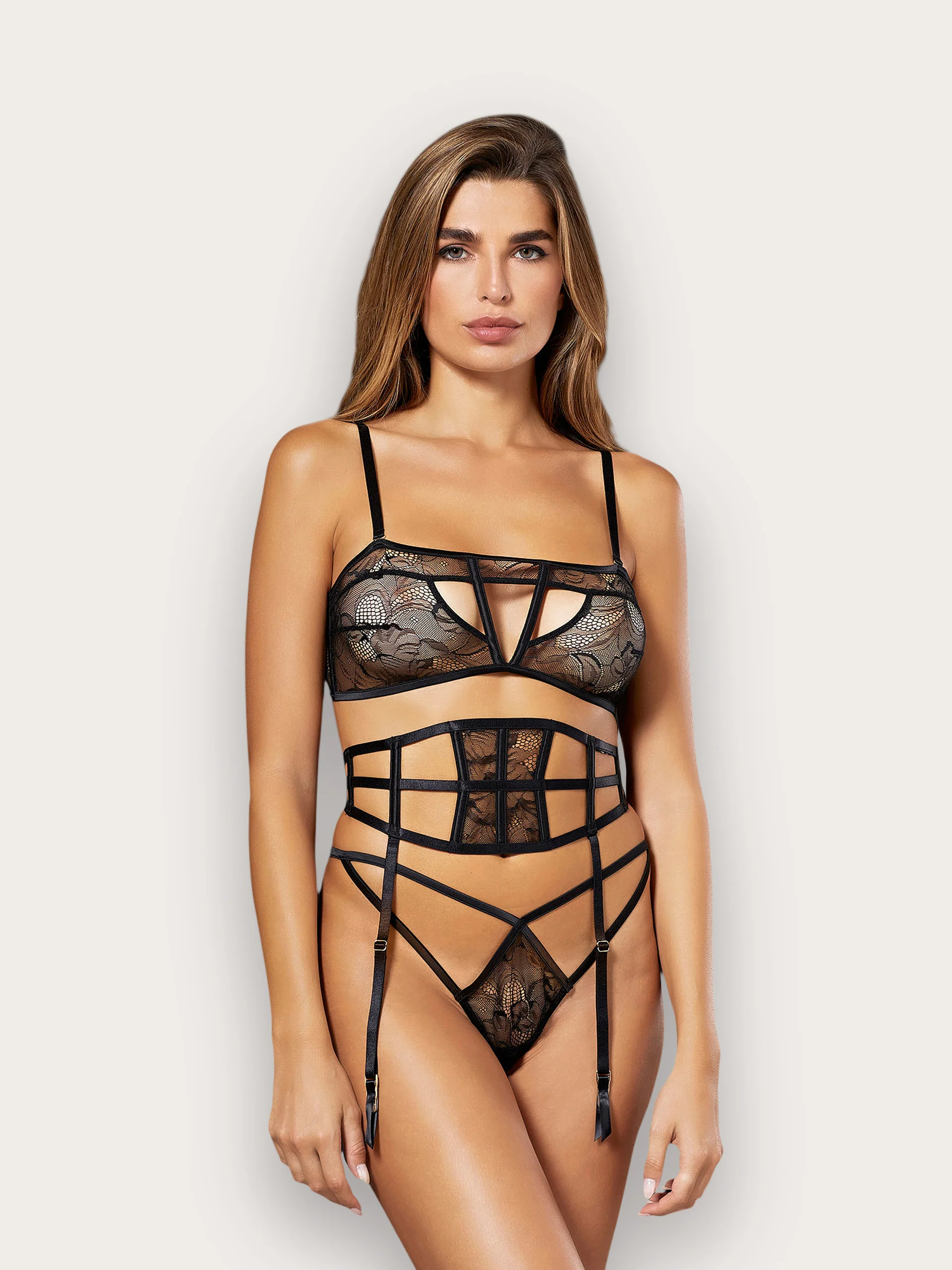 Reggicalze con aperture sensuali laterali in pizzo Privè - Cut Lace - Image 2