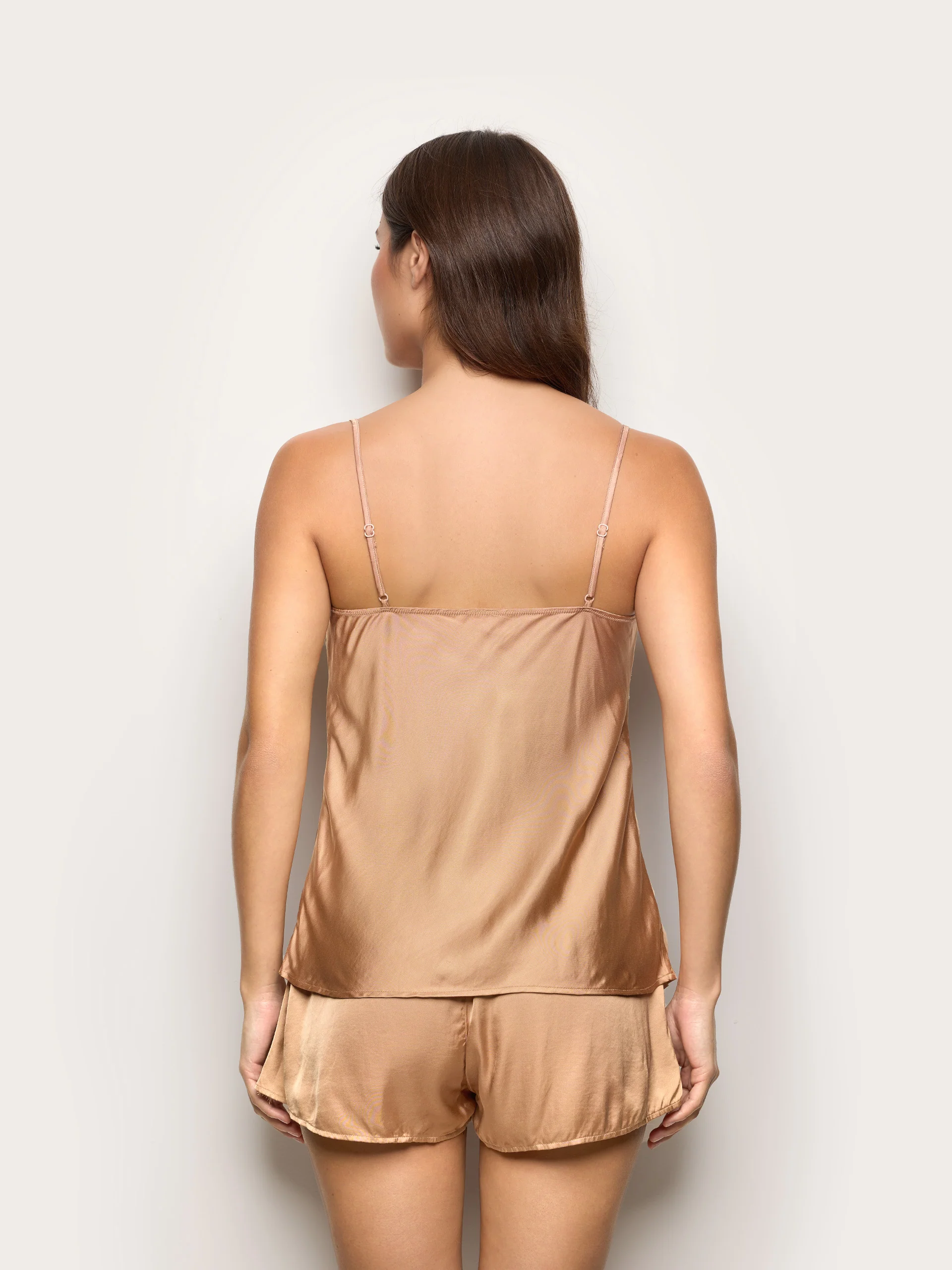 Set top e culotte in raso di viscosa e pizzo - Chantilly - Image 4