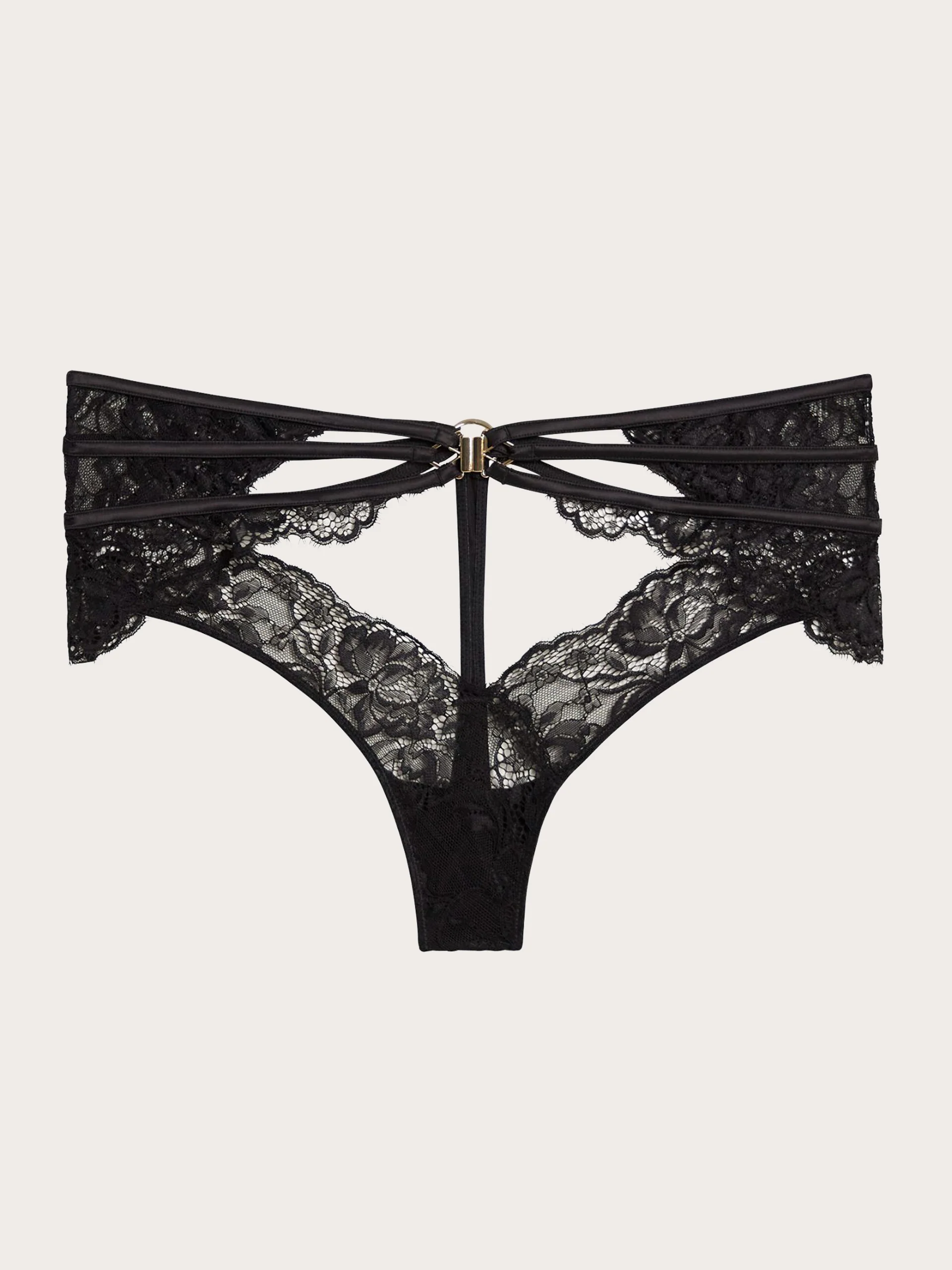 Slip vita alta con ricamo e inserti metallici in pizzo e raso Privè  - Black Rose - Image 4