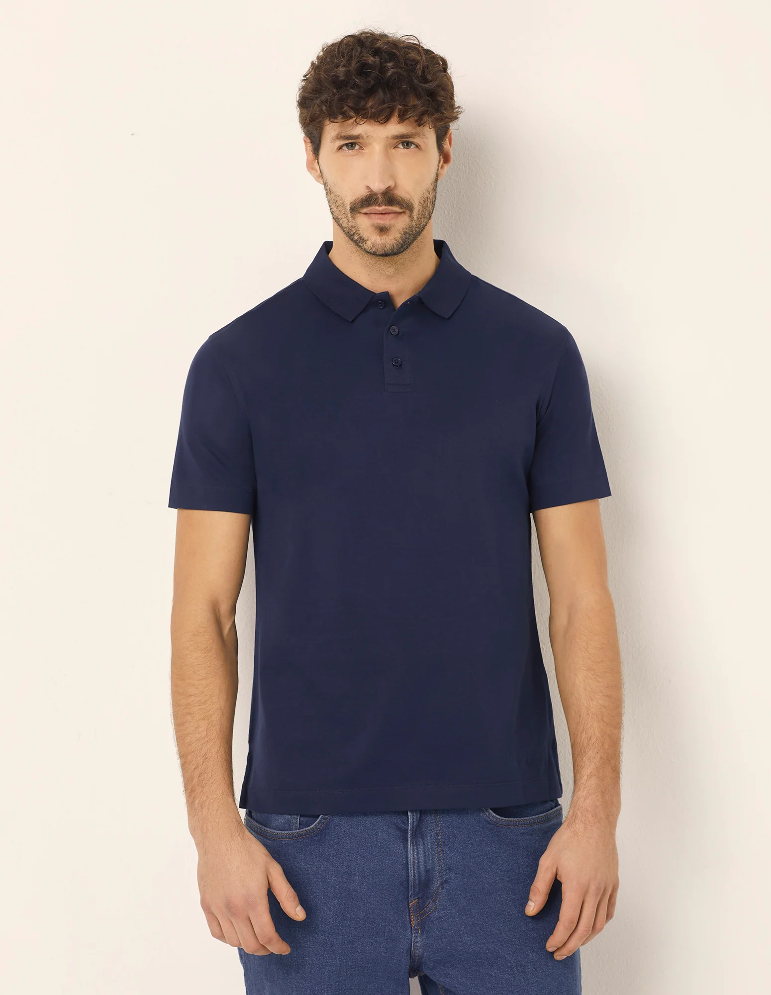 T-shirt taglio polo da uomo in cotone Premium Cotton - Image 7